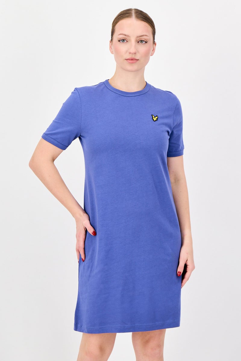 Lyle & Scott Women Embroidered Logo Short Sleeve Mini Dress, Light Purple - Image 1